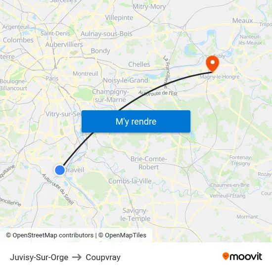 Juvisy-Sur-Orge to Coupvray map