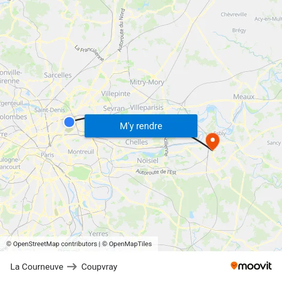 La Courneuve to Coupvray map