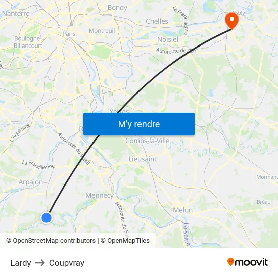 Lardy to Coupvray map