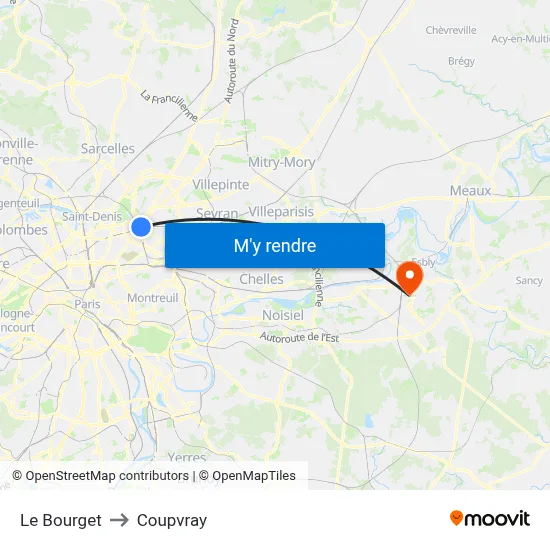Le Bourget to Coupvray map