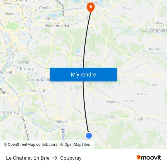 Le Chatelet-En-Brie to Coupvray map