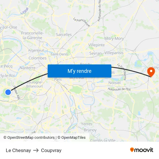Le Chesnay to Coupvray map