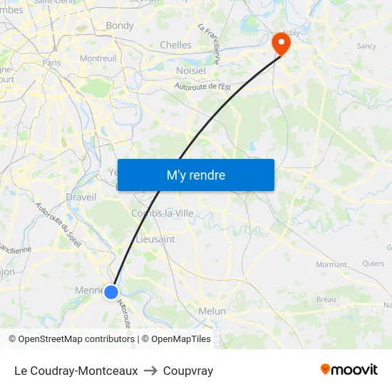 Le Coudray-Montceaux to Coupvray map