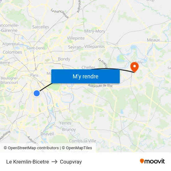 Le Kremlin-Bicetre to Coupvray map