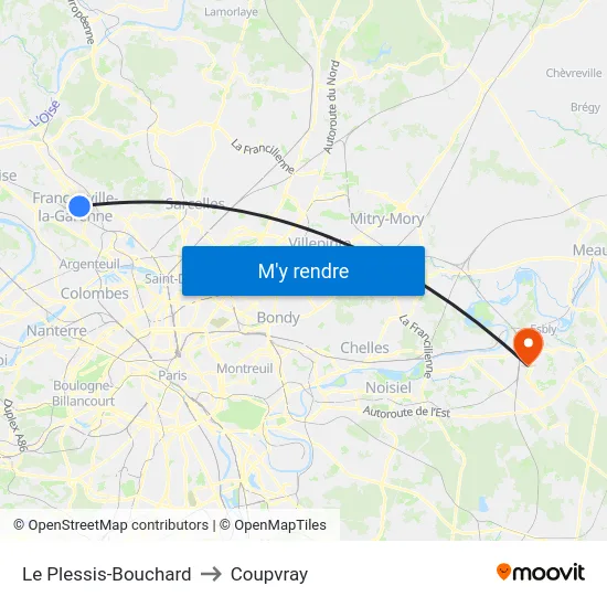 Le Plessis-Bouchard to Coupvray map