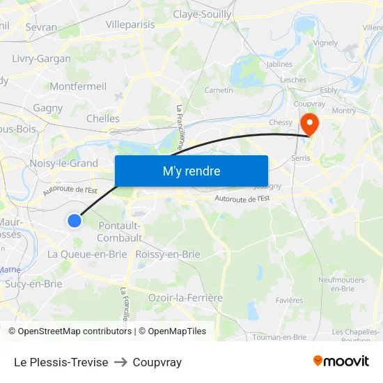 Le Plessis-Trevise to Coupvray map