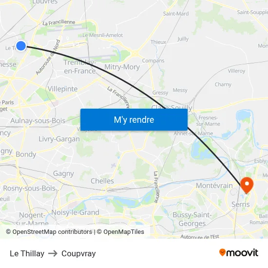 Le Thillay to Coupvray map