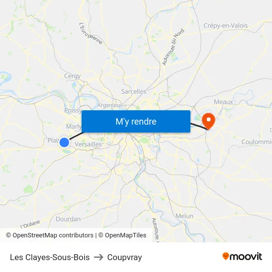 Les Clayes-Sous-Bois to Coupvray map