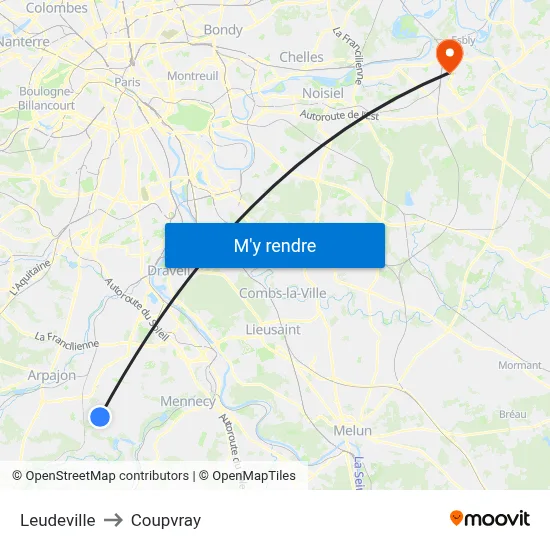 Leudeville to Coupvray map