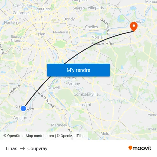 Linas to Coupvray map