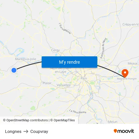 Longnes to Coupvray map
