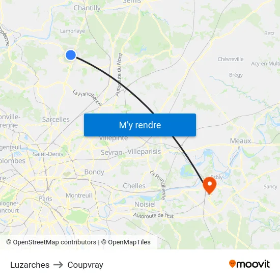 Luzarches to Coupvray map