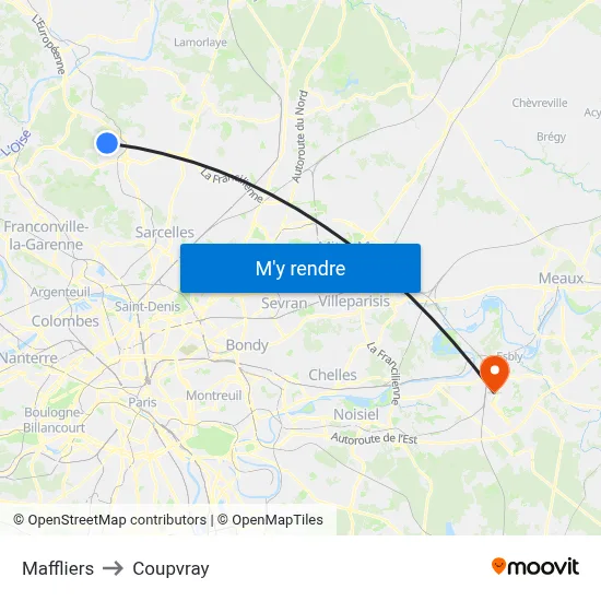 Maffliers to Coupvray map