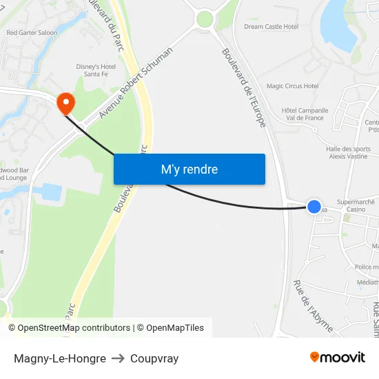 Magny-Le-Hongre to Coupvray map