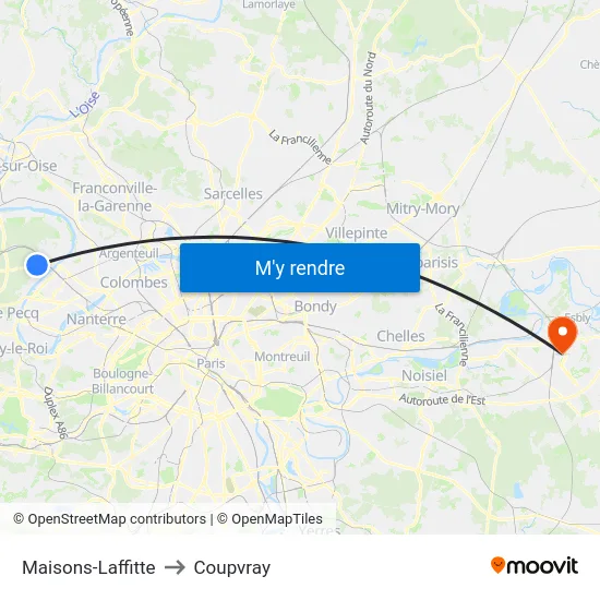 Maisons-Laffitte to Coupvray map