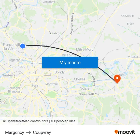 Margency to Coupvray map