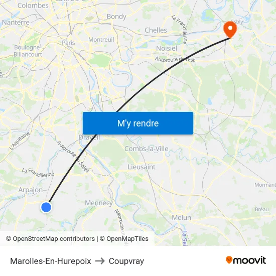 Marolles-En-Hurepoix to Coupvray map