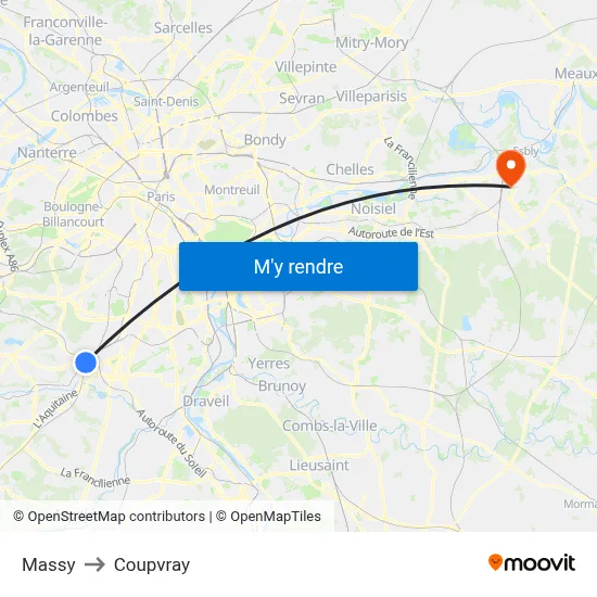Massy to Coupvray map