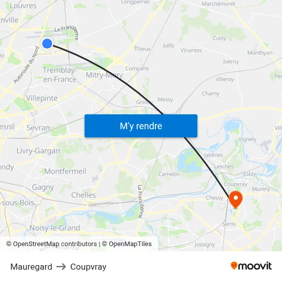Mauregard to Coupvray map