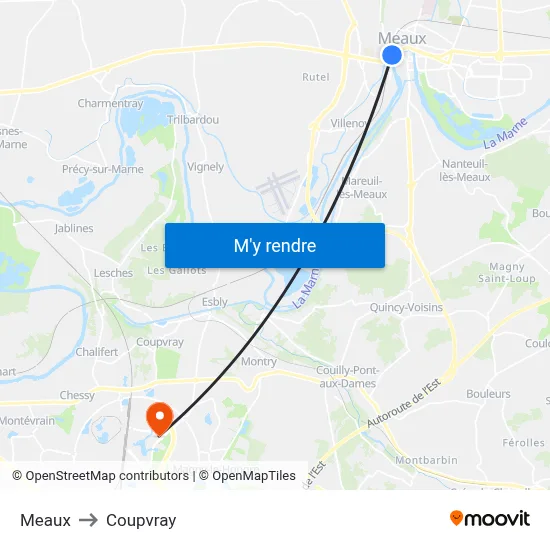 Meaux to Coupvray map