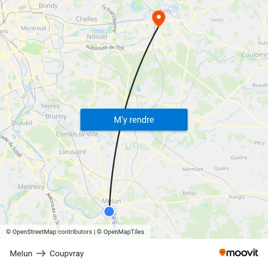 Melun to Coupvray map