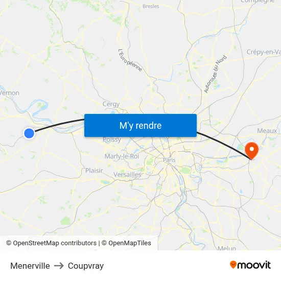 Menerville to Coupvray map