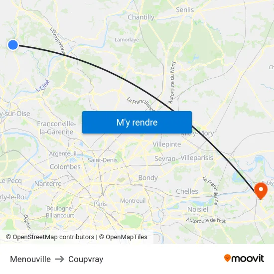 Menouville to Coupvray map