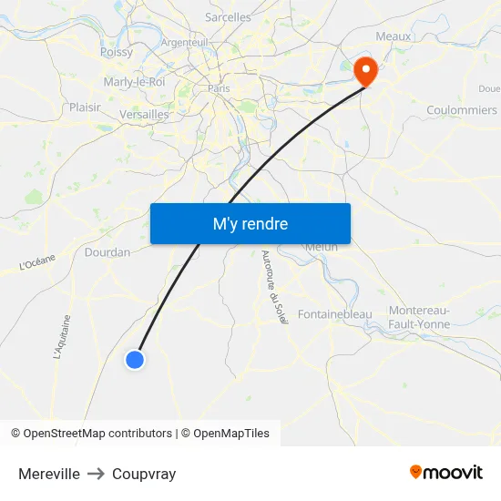 Mereville to Coupvray map