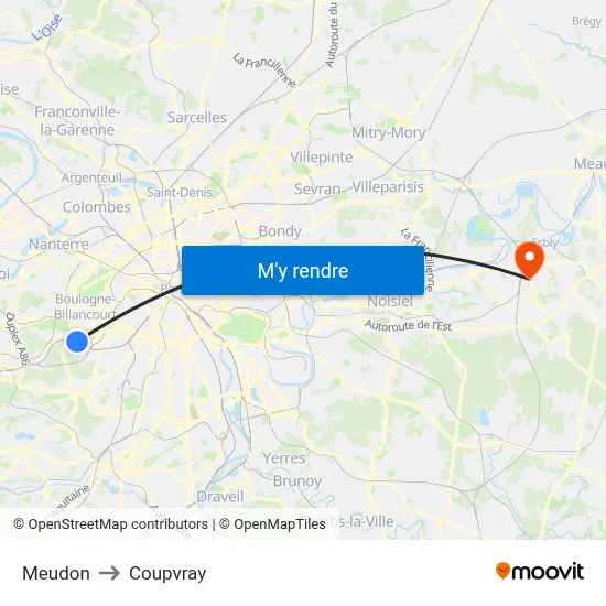Meudon to Coupvray map