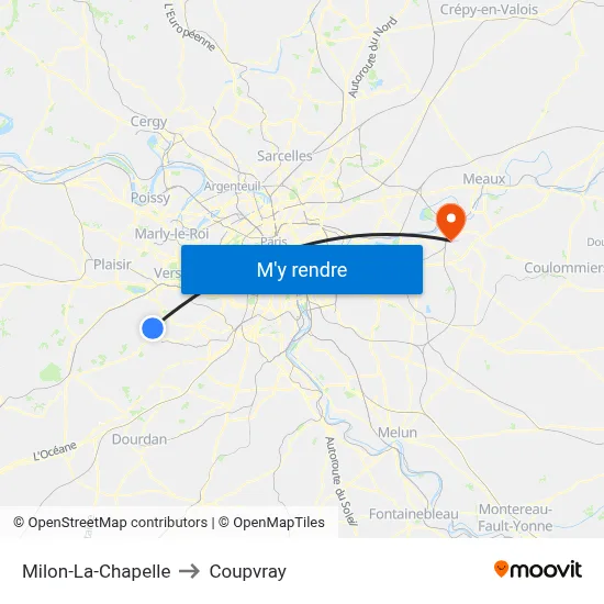 Milon-La-Chapelle to Coupvray map