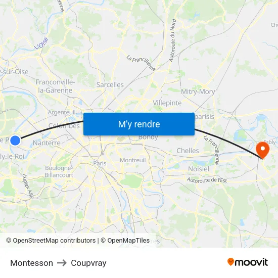 Montesson to Coupvray map