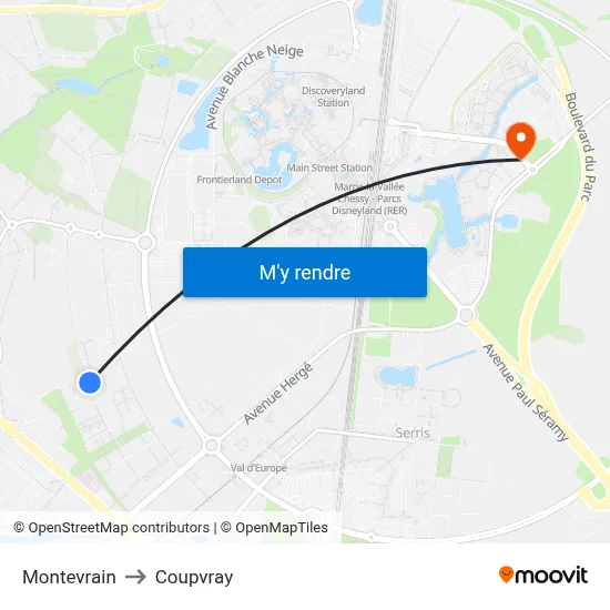Montevrain to Coupvray map