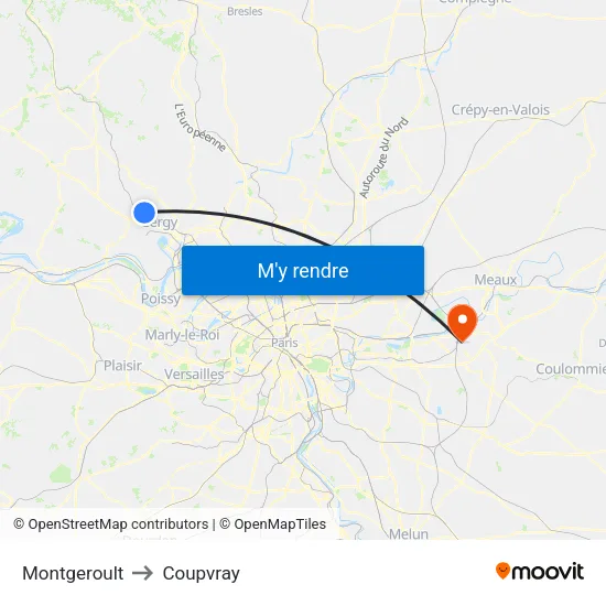 Montgeroult to Coupvray map