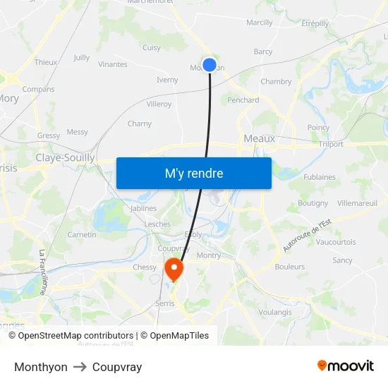 Monthyon to Coupvray map