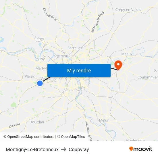 Montigny-Le-Bretonneux to Coupvray map