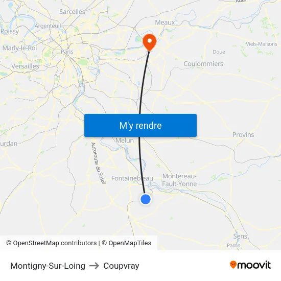Montigny-Sur-Loing to Coupvray map