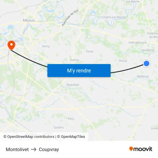 Montolivet to Coupvray map