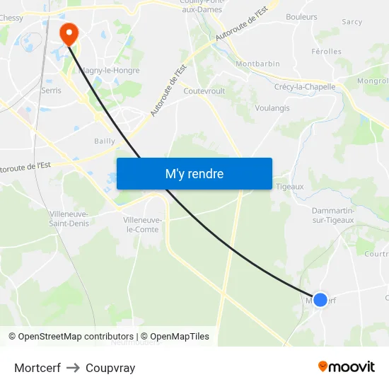 Mortcerf to Coupvray map