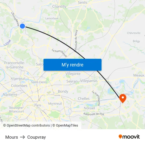 Mours to Coupvray map