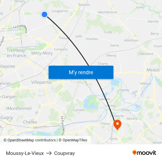 Moussy-Le-Vieux to Coupvray map
