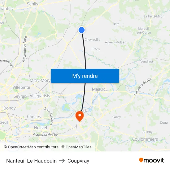 Nanteuil-Le-Haudouin to Coupvray map