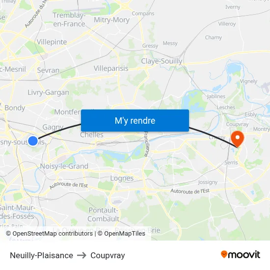 Neuilly-Plaisance to Coupvray map