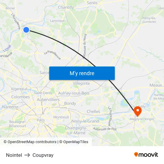 Nointel to Coupvray map