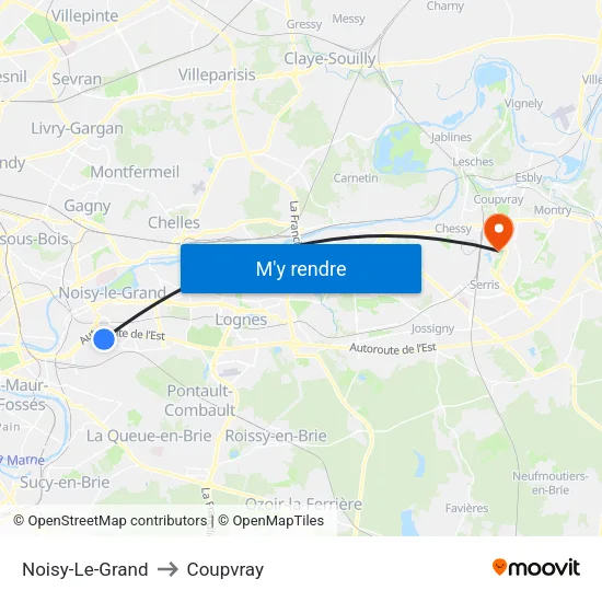 Noisy-Le-Grand to Coupvray map