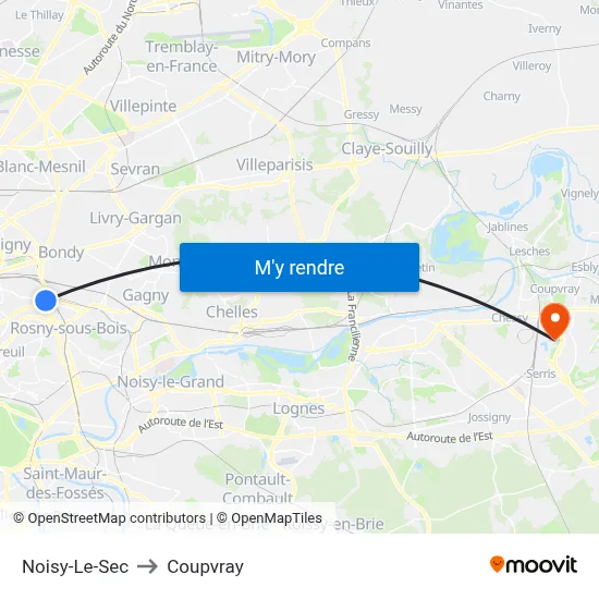 Noisy-Le-Sec to Coupvray map