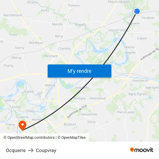 Ocquerre to Coupvray map