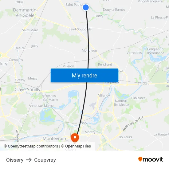 Oissery to Coupvray map