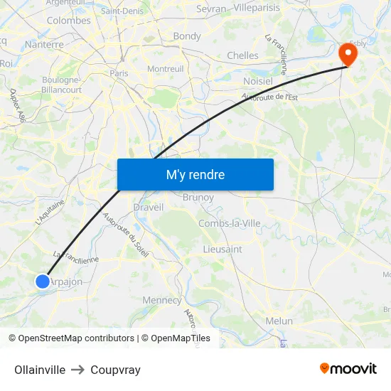 Ollainville to Coupvray map