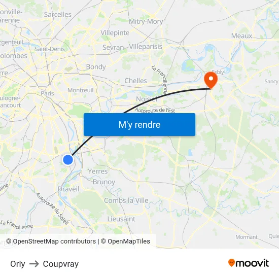 Orly to Coupvray map