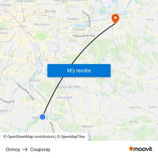 Ormoy to Coupvray map